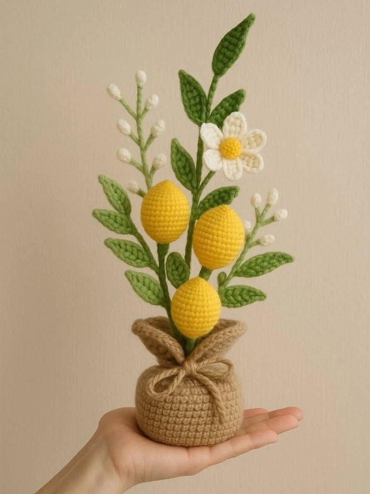 Handmade Crochet Lemon Plant | Aesthetic Potted Decor