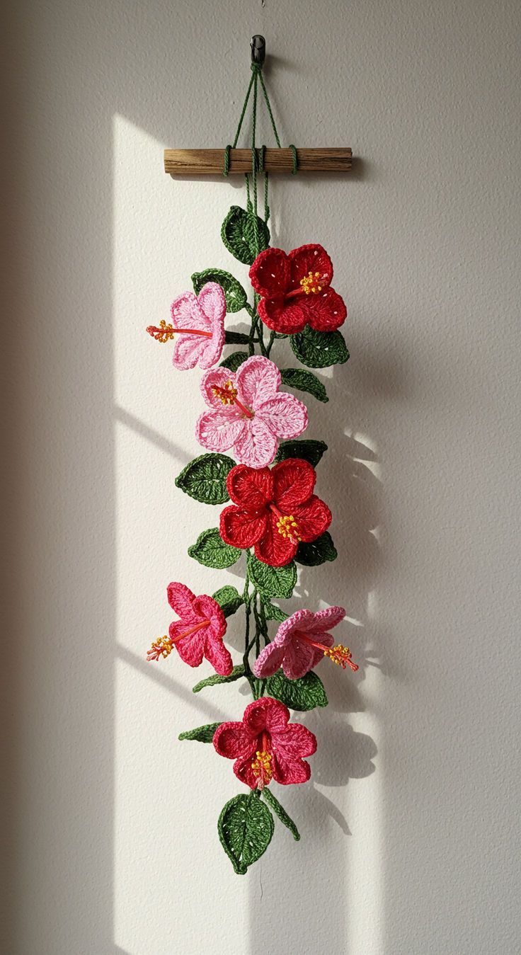 Handmade Crochet Floral Wall Hanging | Hibiscus Flower Decor